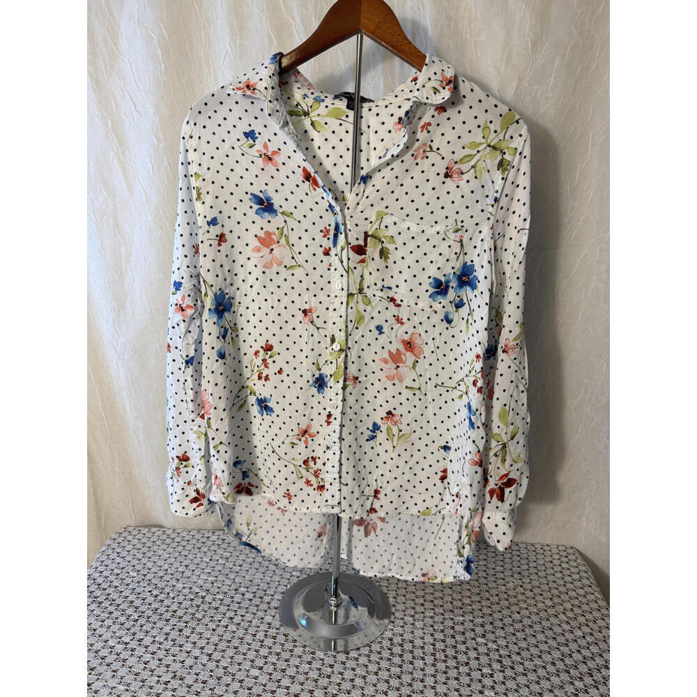 Velvet‎ Heart XL Women's White Floral Polka Dot Long Sleeve Blouse
